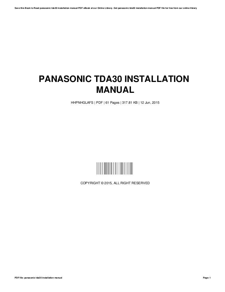 panasonic tda30 installation manual